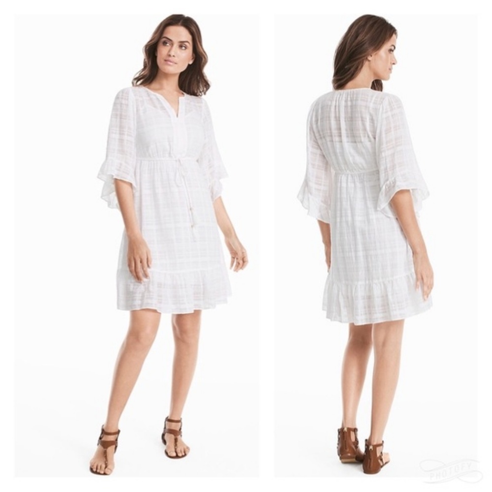 NWT WHBM White 3/4 Ruffle Boho Blouson Dress SZ S